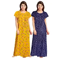 jwf Women's 100% Cotton Printed Attractive Maxi Maternity Wear Comfort Nightdresses ( Combo Pack of 2 PCs.) Yellow-thumb1