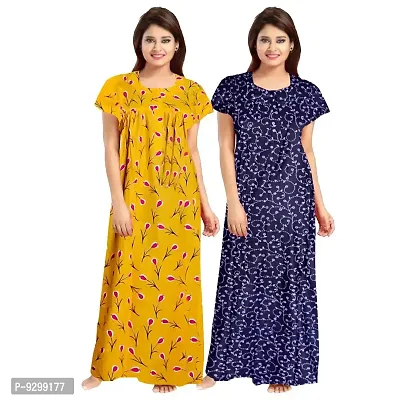 jwf Women's 100% Cotton Printed Attractive Maxi Maternity Wear Comfort Nightdresses ( Combo Pack of 2 PCs.) Yellow-thumb2