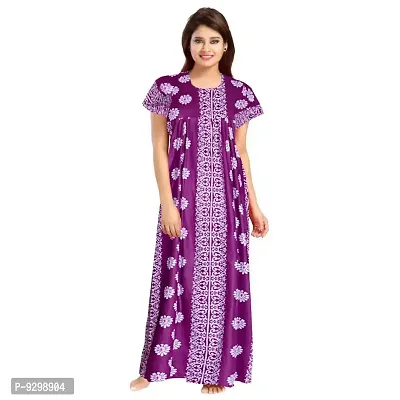 jwf Women's Pure Cotton Printed Maxi Maternity Nightwear, Nightdress Free Size, (Pack of 2) Purple,Black-thumb4