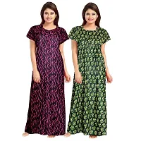 jwf Ladies 100% Cotton Block Prints Nightgown Maxi Nightdress Nighty (Combo Pack of 2 Pcs) Pink-thumb2