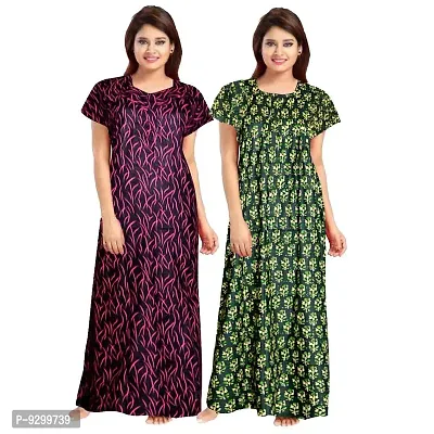 jwf Ladies 100% Cotton Block Prints Nightgown Maxi Nightdress Nighty (Combo Pack of 2 Pcs) Pink-thumb3