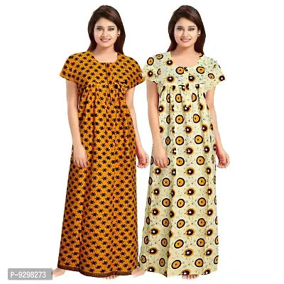 jwf Women Full Length Cotton Nighty (Multicolour Free Size) -Combo Pack of 2 Pieces