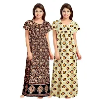 jwf Women's Pure Cotton Block Printed Maternity Wear Full Length Sleepwear Nightdresses Black-thumb1