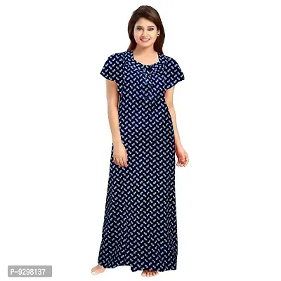 jwf Women's Cotton Printed Readymade Nighty Blue