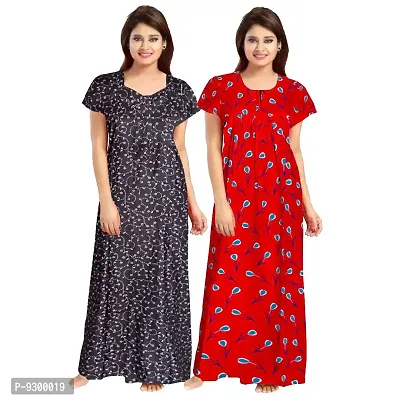 jwf Women's 100% Cotton Block Printed Maternity Wear Full Length Nightdresses Grey-thumb2