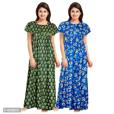 jwf Women's Pure Cotton Regular Jaipuri Maxi Nighty (Multicolor, Free Size)