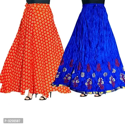 jwf Women's Cotton Printed Maxi Skirt (Multicolour, XXL) - Pack of 2 Pcs-thumb0