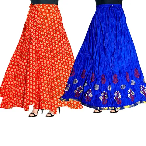 jwf Women's Cotton Printed Wrap Around Skirt (multicolours) Pack of 2 Pcs