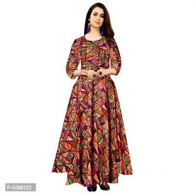 jwf Women's Full Sleeves Fit and Flare Rayon Printed Long Gown (Free Size Upto XXL)-thumb0