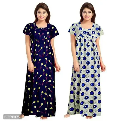 jwf Women's Pure Cotton Printed Maternity Wear Full Length Sleepwear Nightdresses Blue-thumb3