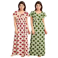 jwf Women's Pure Cotton Block Printed Attractive Maxi Maternity Wear Comfortable Nightdresses ( Combo Pack of 2 PCs.) Green-thumb2