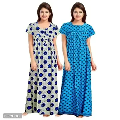 jwf Women's Pure Cotton Printed Maternity Maxi Nightdresses (Pack of 2) Blue