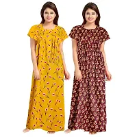 jwf Women's Wear Pure Cotton Block Printed Nighty (Combo Pack of 2 Pieces) Yellow-thumb1