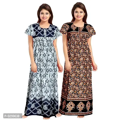 jwf Women's Pure Cotton Printed Nightdresses (Pack of 2) White-thumb3