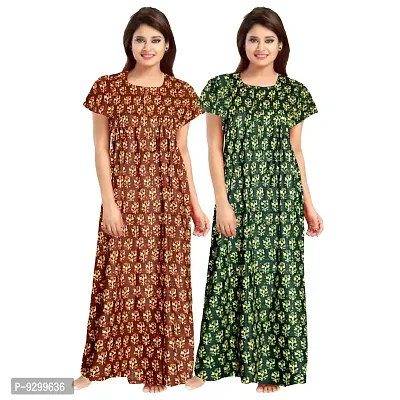 jwf Women's Pure Cotton Printed Nightdresses Maxi Gown Maternity Wear Nighties (Pack of 2 Piece)