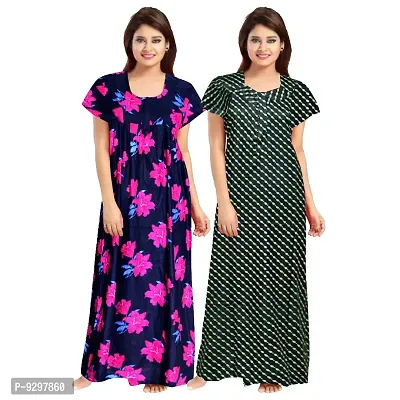 jwf Women Full Length Cotton Sleepwear Nighty (Multicolour L-XL) -Combo Pack of 2 Pieces-thumb0