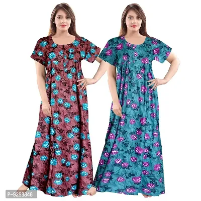 jwf Women's Pure Cotton Printed Attractive Maxi Nightdresses ( Combo Pack of 2 PCs.)-thumb0