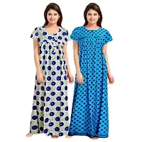 jwf Women's Pure Cotton Printed Maternity Maxi Nightdresses (Pack of 2) Blue-thumb1