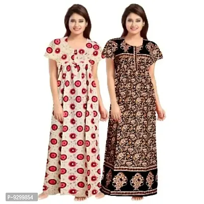 jwf Women's Pure Cotton Printed Maternity Nightdresses (Pack of 2) Black-thumb0