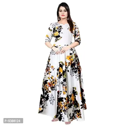 jwf Women's Rayon Regular Kurta Full Sleeves Kurti Gown Anarkali Dress for Women and Girls White-thumb0