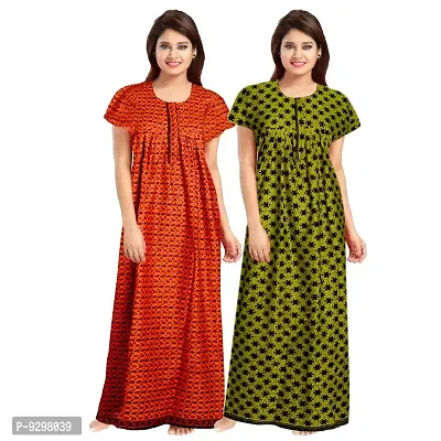 jwf Women's Cotton Attractive Nightwear Maxi Nightdresses (Combo Pack of 2)