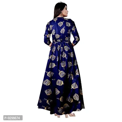 jwf Women Stylish Multicolor Printed Rayon Fit  Flare Anarkali Maxi Gown Dress with Belt-thumb2