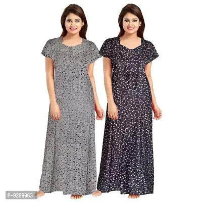 jwf Women's 100% Cotton Printed Attractive Maxi Maternity Wear Comfortable Nightdresses ( Combo Pack of 2 PCs.) Grey-thumb3