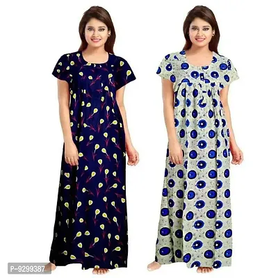 jwf Women's Pure Cotton Printed Maternity Wear Full Length Sleepwear Nightdresses Blue