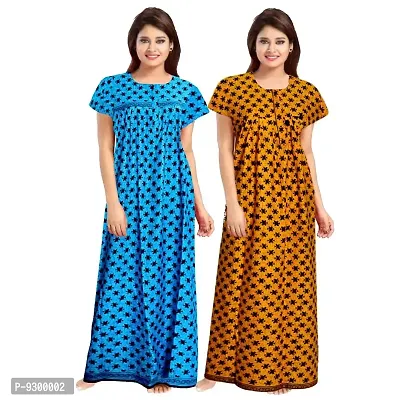 jwf Women's Pure Cotton Printed Regular Maxi Maternity Wear Sleepwear Nightgown ( Pack of 2 PCs.) Yellow