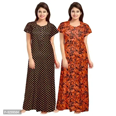 jwf Women's Half Sleeves Cotton Floral Print ZMaxi/Nighty/Night Dress|Nightwear for Womens (Combo of 2)-thumb0