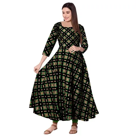 Women's Full Sleeves Fit and Flare Rayon Long Dress