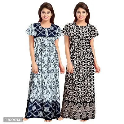 jwf Women's 100% Cotton Printed Regular Maxi Maternity Wear Sleepwear Nightdresses ( Pack of 2 PCs.)