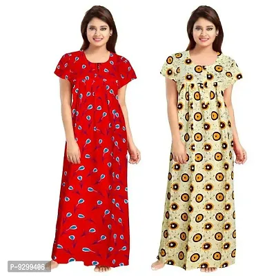 jwf Women's Pure Cotton Block Printed Attractive Maxi Maternity Wear Comfortable Nightdresses ( Combo Pack of 2 PCs.) Yellow-thumb3