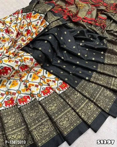 Beautiful Black Dola Silk Ready to Wear (Stitched) Saree For Women-thumb0
