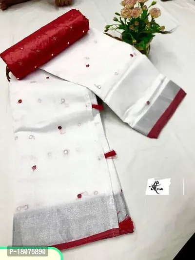 Beautiful Red Linen Ready to Wear (Stitched) Saree For Women