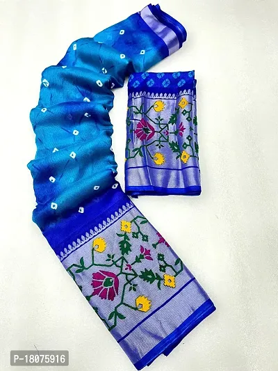 Beautiful Blue Jute Silk Ready to Wear (Stitched) Saree For Women-thumb0