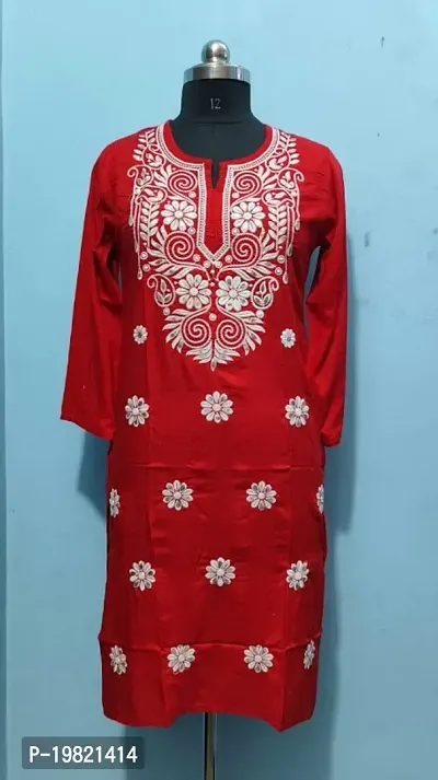 Women Stylish Rayon Embroidered Straight Kurta