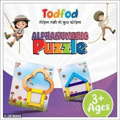 Todfod Alphanumeric Wooden Puzzle Toys Kids Puzzles Board Letter Number  Shapes Multicolor