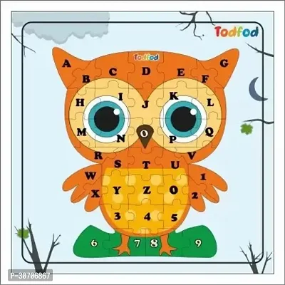 Todfod Wooden Jigsaw Puzzle Toys Owl Shaped English Alphbets Birds Multicolor