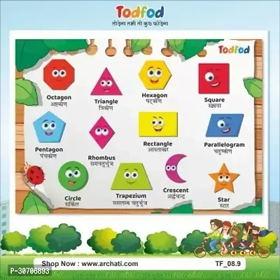 Todfod Wooden Geometric Shape Puzzle Toy Learning Educational with Knob Board Game 6 Pieces