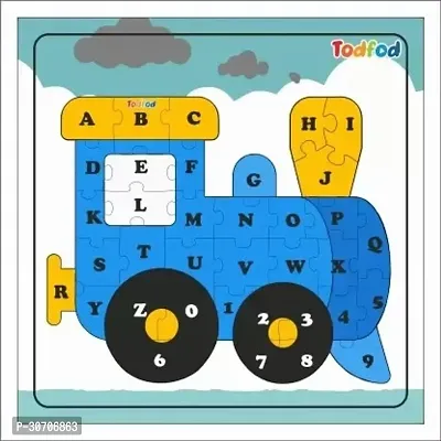 Todfod Wooden Jigsaw Puzzle Toys Train Shaped English Alphbets Vehicle Multicolor