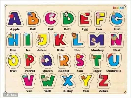 Todfod Wooden English Alphabets Puzzle Toy for Children with Knob Educational Boards Multicolor Multicolor