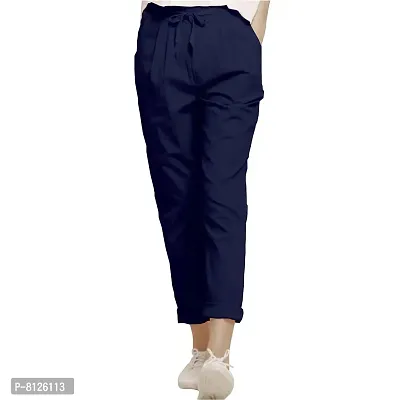 Outer Wear Women Cotton Slim Fitted Elasticated Back Belt Comfort Pant-thumb0
