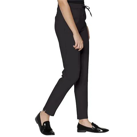 Outer Wear Women Attractive Design Stretchable Cotton Elasticated Back Belt Front Tieup Drawstring Slim Fit Pant - Length - 37