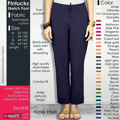Stylish Cotton Lycra Navy Blue Solid Ethnic Pant For Women-thumb0