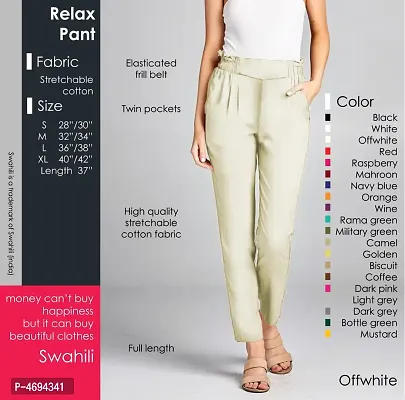 Shop Black Solid Cotton Lycra Pants For Women