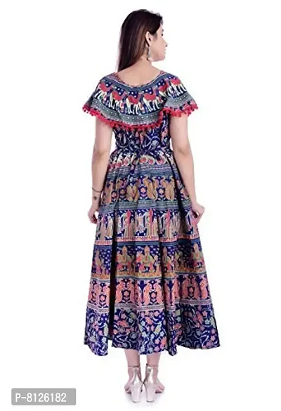 Outer Wear Women's Cotton Blend A-Line Kurti (multicolurjaipuri_frock_06_Multicolour_X-Large)-thumb3