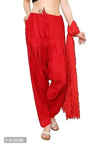 Outerwear Fashion Women's Cotton Patiala and Dupptta -Red-thumb2