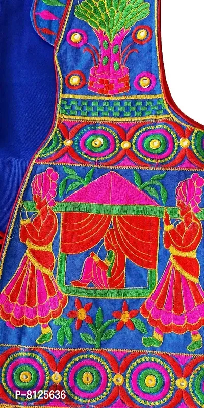 Nandi Unisex Cotton Gujarati Special Embroidered Koti Traditional Embroidery Sleeveless Jacket (Blue, 38)-thumb2
