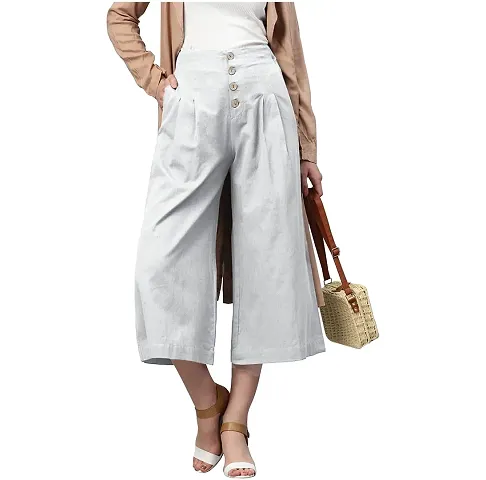 Outer Wear Women Cotton with Linen 3/4 Length Elasticated Back Belt Cotton Culotte